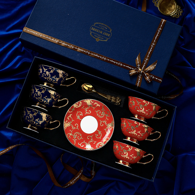 Coffee Tea Gift Set - 6cup Retro Imperial European Coffee Cup