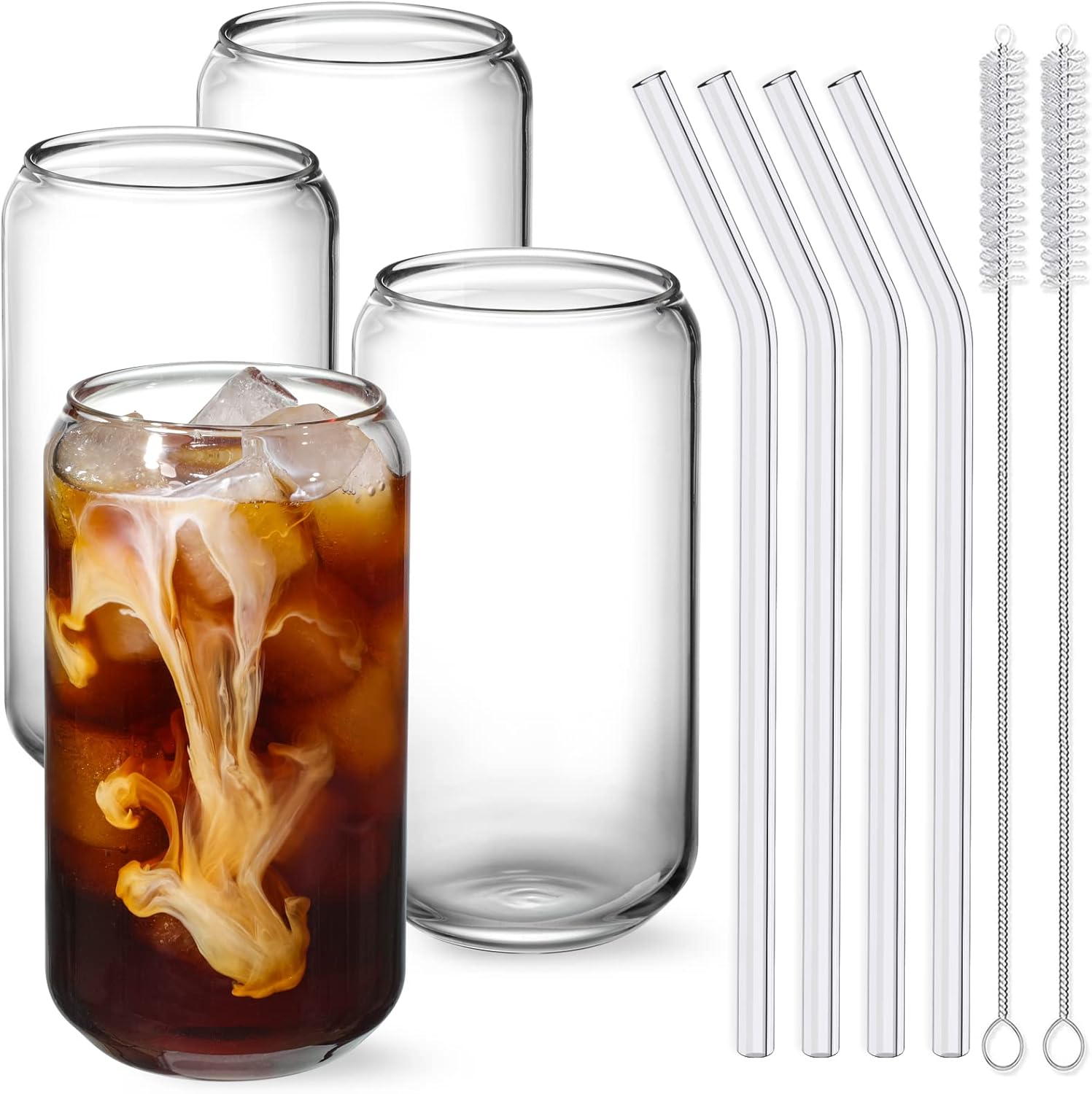 Coffee Tea Gift Set - 4-Piece Drinking Glasses Set with Glass