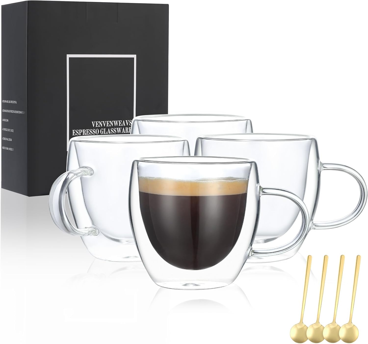 Coffee Tea Gift Set - Double Wall 5OZ Hand Blown Espresso